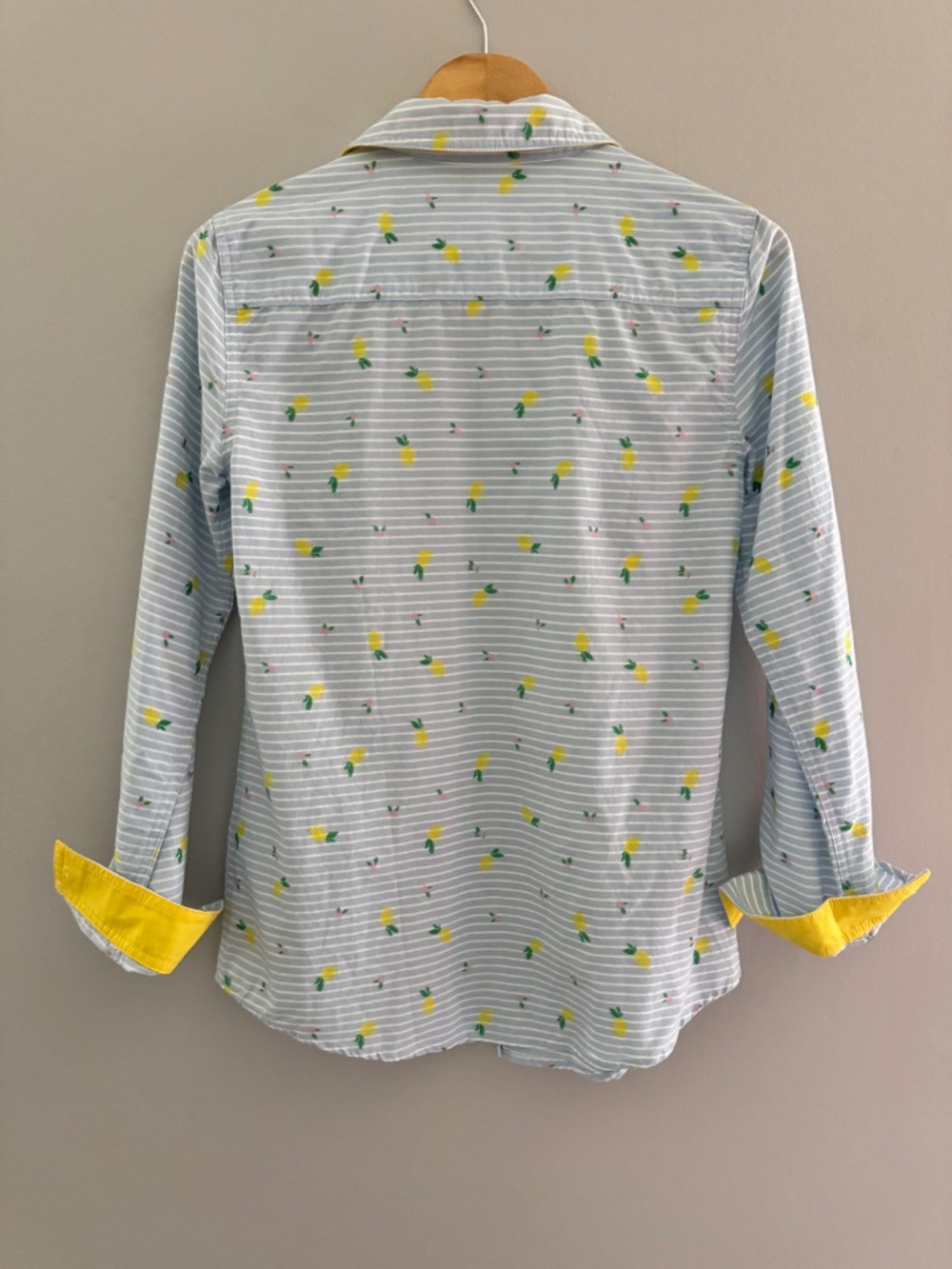 NEW J McLaughlin Lois Button Front Shirt Yellow Lemon Motif Blue White Stripe XS - Picture 4 of 14